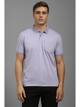 Louis Philippe - Men Lavender Print Polo Neck T-Shirt