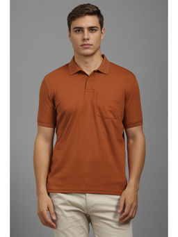 Louis Philippe - Men Tan Solid Polo Neck T-Shirt