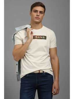 Louis Philippe - Men Off White Crew Neck Half Sleeves T-Shirt