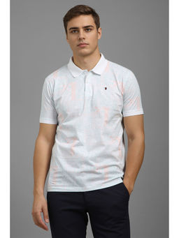 Louis Philippe - Men White Print Polo Neck T-Shirt