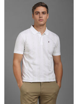 Louis Philippe - Men White Printed Polo Neck T-Shirt