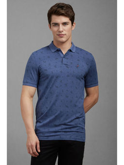 Louis Philippe - Men Blue Print Polo Neck T-Shirt