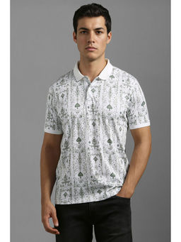 Louis Philippe - Men White Print Polo Neck T-Shirt