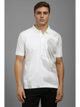Louis Philippe - Men White Print Polo Neck T-Shirt