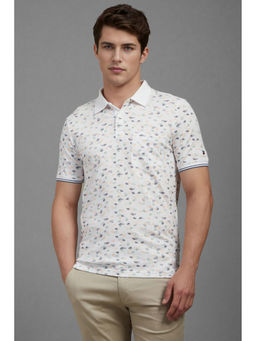 Louis Philippe - Men White Print Polo Neck T-Shirt