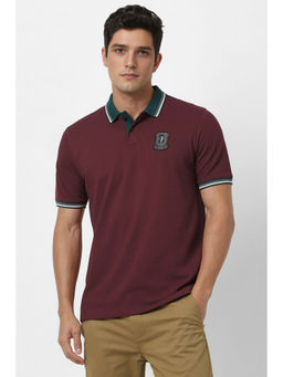 Peter England - Men Maroon Solid Polo Neck T-Shirt
