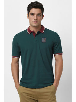 Peter England - Men Green Solid Polo Neck T-Shirt