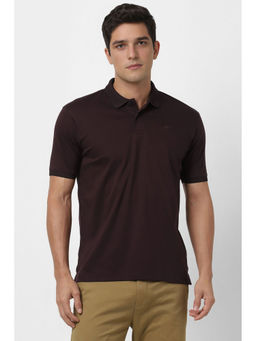 Peter England - Men Dark Brown Solid Polo Neck T-Shirt