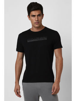 Van Heusen - Men Black Solid Crew Neck T-Shirt