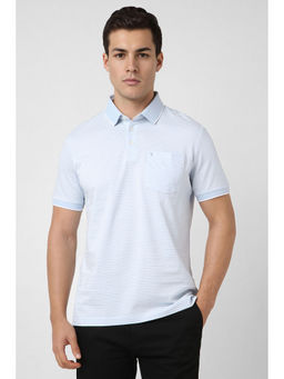 Van Heusen - Men Light Blue Stripes Polo Neck T-Shirt
