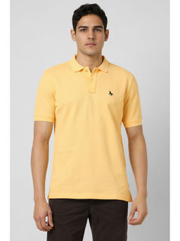 Van Heusen - Men Yellow Textured Polo Neck T-Shirt
