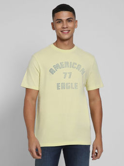 American Eagle - Men Yellow Solid Crew Neck T-Shirt