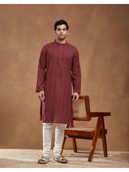 Fabindia - Maroon Cotton Dobby Long Kurta