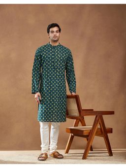 Fabindia - Green Cotton Dabu Geometric Long Kurta
