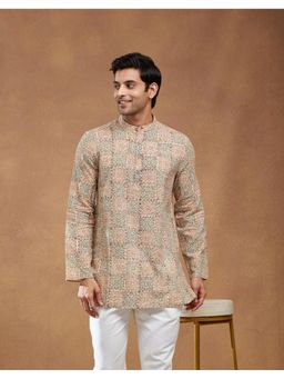 Fabindia - Beige Cotton Bagru Geometric Slim Fit Short Kurta