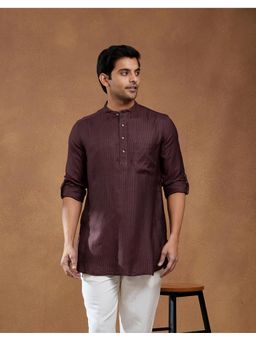 Fabindia - Wine Viscose Blend Dobby Slim Fit Short Kurta