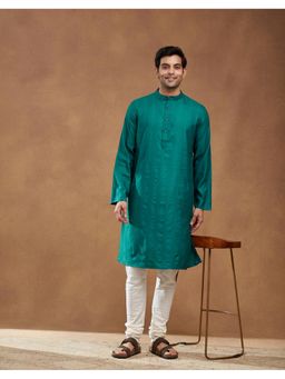 Fabindia - Green Viscose Blend Dobby Slim Fit Long Kurta