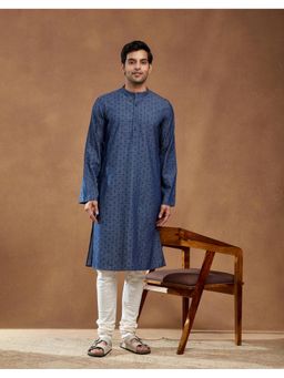 Fabindia - Blue Cotton Printed Slim Fit Long Kurta