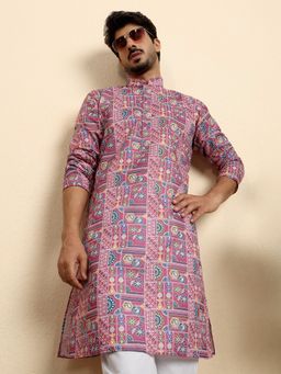 Kraft India - Cotton Blend Geometric Printed Pink Kurta