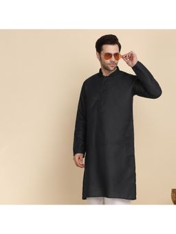 Kraft India - Cotton Blend Solid Knee Length Black Kurta
