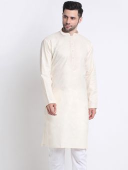 Kraft India - Cotton Blend Solid Knee Length Cream Kurta