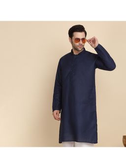 Kraft India - Cotton Blend Solid Knee Length Navy Blue Kurta