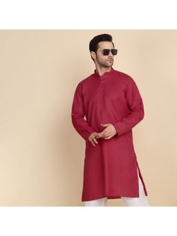 Kraft India - Cotton Blend Solid Knee Length Red Kurta