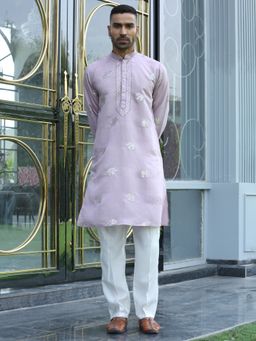 KRAFT INDIA LUXE - Cotton Silk Yoke Design Embroidered Lavender Kurta