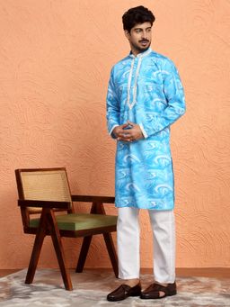 KRAFT INDIA LUXE - Cotton Silk Tie Dye Printed Blue Kurta