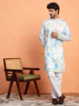 KRAFT INDIA LUXE - Cotton Silk Tie Dye Printed White Kurta