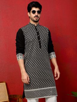 KRAFT INDIA LUXE - Georgette Sequins and Thread Work Embroidered Black Kurta