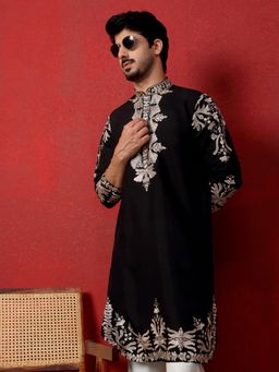KRAFT INDIA LUXE - Cotton Silk Embroidered Festive Black Kurta