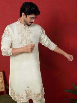 KRAFT INDIA LUXE - Cotton Silk Embroidered Festive Cream Kurta