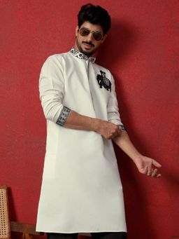 KRAFT INDIA LUXE - Cotton Silk Beads Work Animal Motifs Cream Kurta