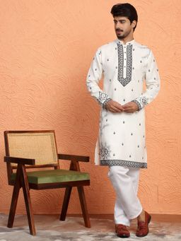KRAFT INDIA LUXE - Yoke Design Embroidered Cotton Cream Kurta