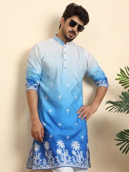 Kraft India - Cotton Blend Ombre Printed Blue Kurta