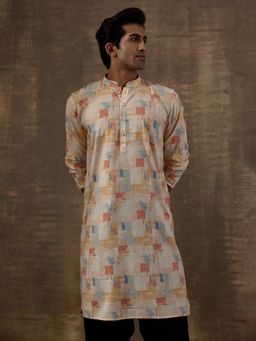 SATWAA - Light Yellow Abstract Printed Men Kurta