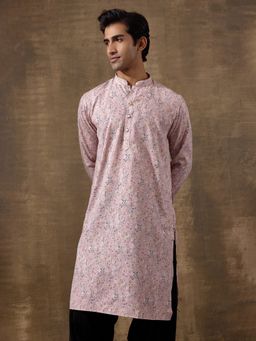 SATWAA - Soft Pink Floral Printed Men Kurta
