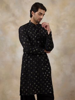 SATWAA - Regal Black Embellished Men Kurta