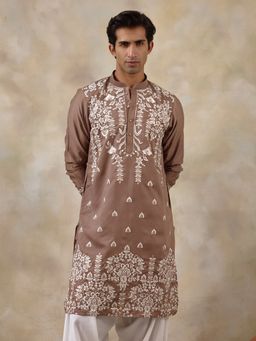 SATWAA - Elegant Brown Aari Embroidered Men Kurta