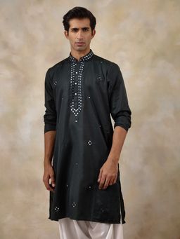 SATWAA - Deep Green Mirror Work Men Kurta