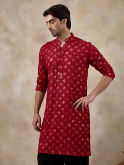 SATWAA - Regal Red Embellished Men Kurta