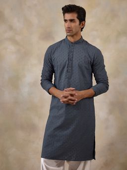 SATWAA - Gracious Grey Thread Work Men Kurta