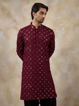 SATWAA - Regal Wine Embellished Men Kurta