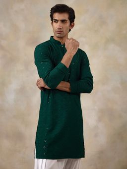 SATWAA - Bottle Green Chikankari Men Kurta