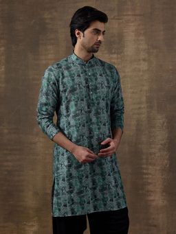 SATWAA - Graceful Green Abstract Printed Men Kurta
