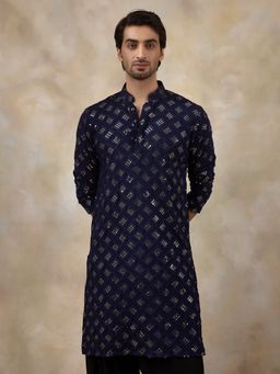 SATWAA - Regal Blue Embellished Men Kurta