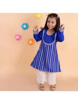 Tiny Pants - Royal Blue Gota Detailed A-line Kurta With White Palazzo (Set of 2)
