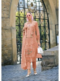 Autumnlane - Peach Rasheeda Salmon Embroidered Pakistani Kurta with Pant and Dupatta (Set of 3)