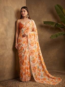 Koskii - Off White Tissue Sequins Saree with Matching Blouse Piece